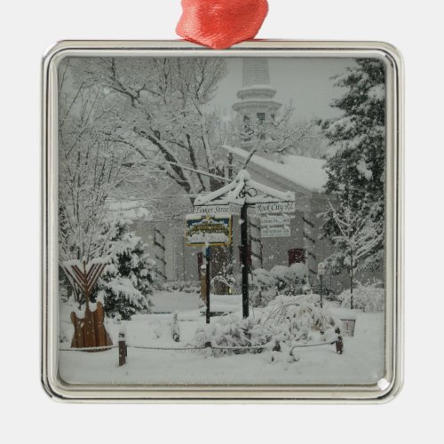First Snow Fall Town Square WoodstockNY Metal Ornament