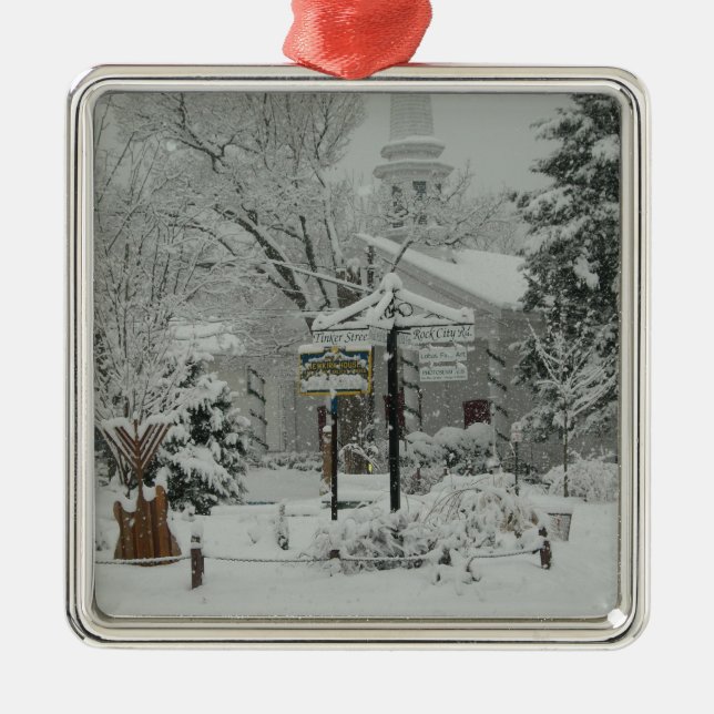 First Snow Fall Town Square Woodstock,NY Metal Ornament (Front)
