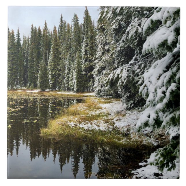 First snow on Golden Waters Ceramic Tile (Front)