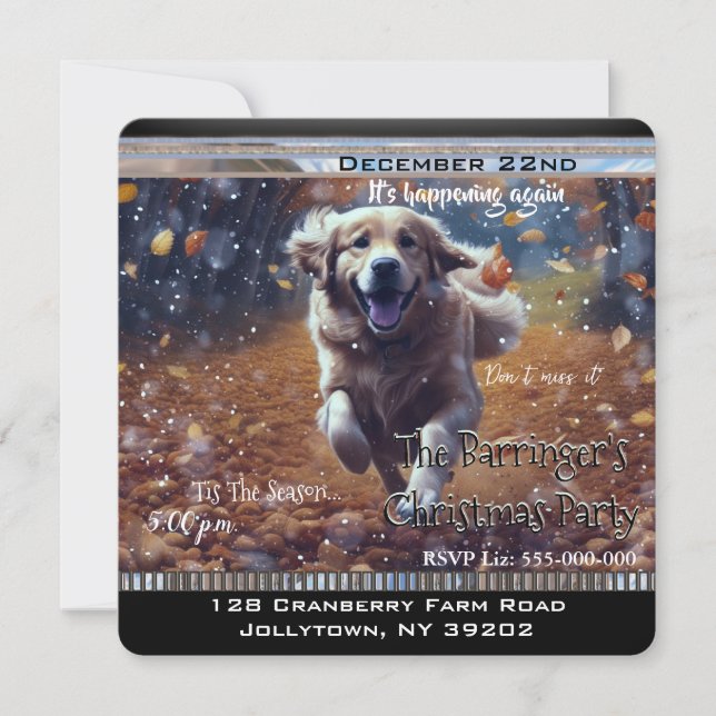 First Snow Season Retriever Christmas Party Invitation (Front)
