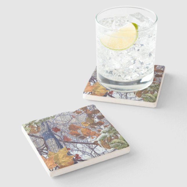 First Snow Winter Camouflage Decor Stone Coaster (Side)