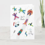 First Snow Winter Children Playing Snow Angels Holiday Card at Zazzle