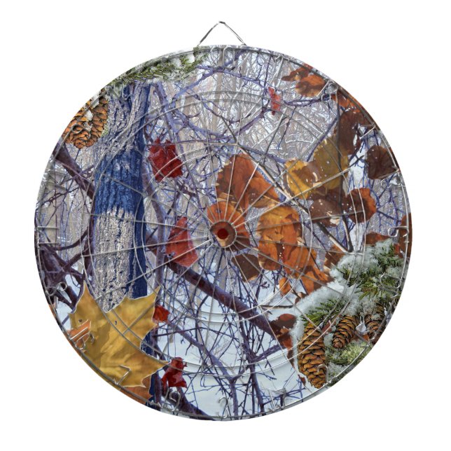 First Snow Winter Forest Camo Print Dart Board (Front)