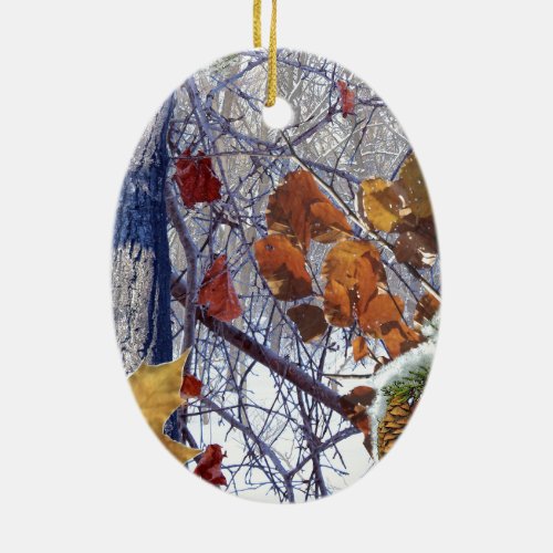 First Snow Winter Scene Camouflage Painting Ceramic Ornament