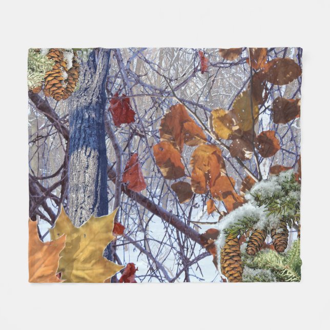 First Snow Winter Scene Camouflage Painting Fleece Blanket (Front (Horizontal))
