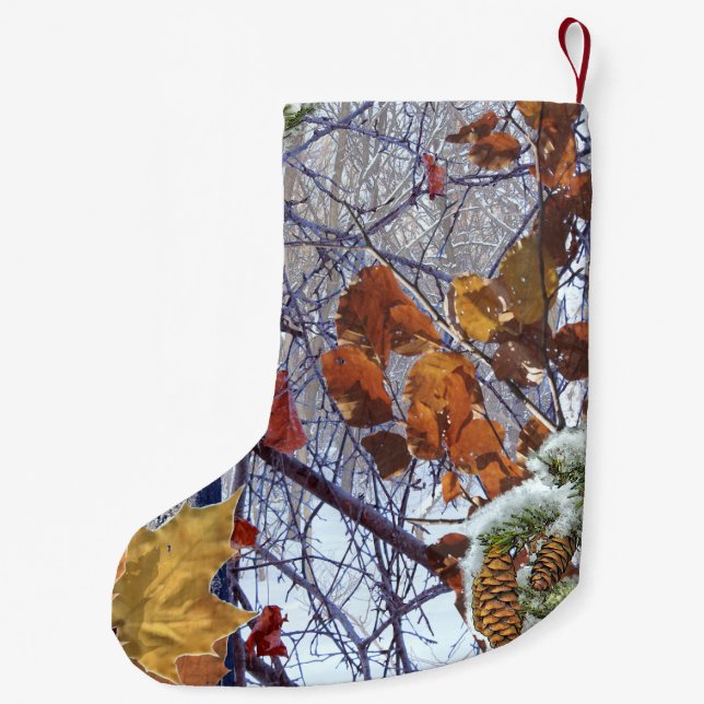 First Snow Winter Scene Camouflage Painting Small Christmas Stocking (Back)