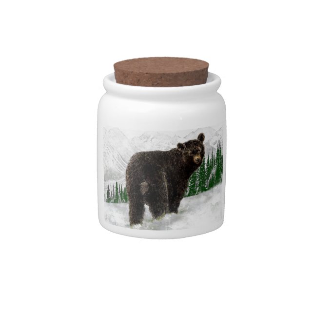First Snowfall Black Bear Mountain Wilderness Candy Jar (Front)