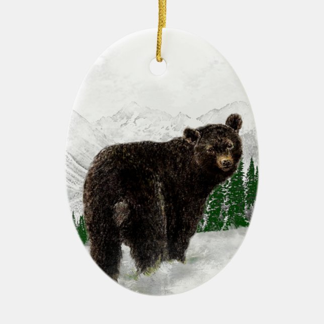 First Snowfall Black Bear Mountain Wilderness Ceramic Ornament (Front)