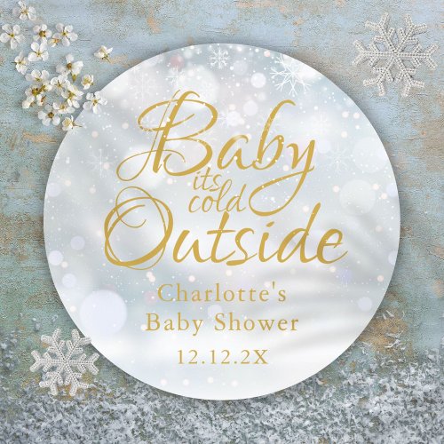 First Snowflakes Baby its Cold Outside Baby Shower Classic Round Sticker