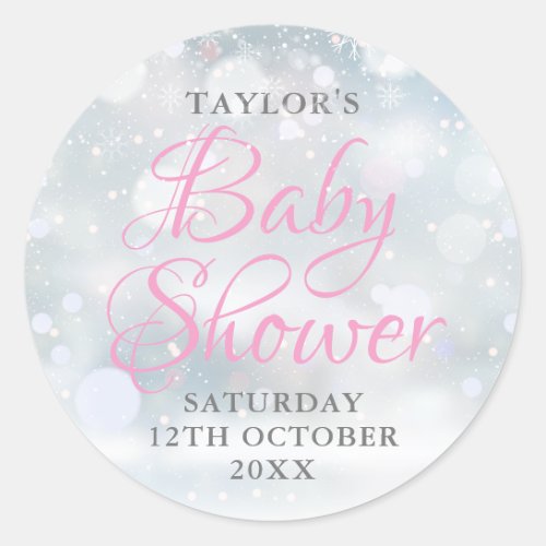 First Snowflakes baby shower Classic Round Sticker