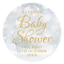 First Snowflakes baby shower Classic Round Sticker