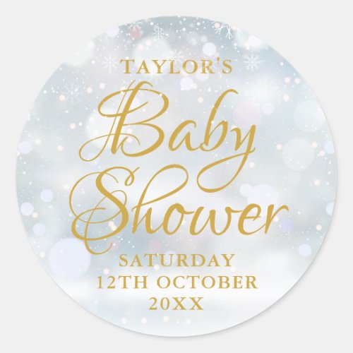 First Snowflakes baby shower Classic Round Sticker