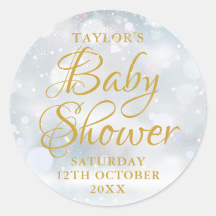 First Snowflakes baby shower Classic Round Sticker