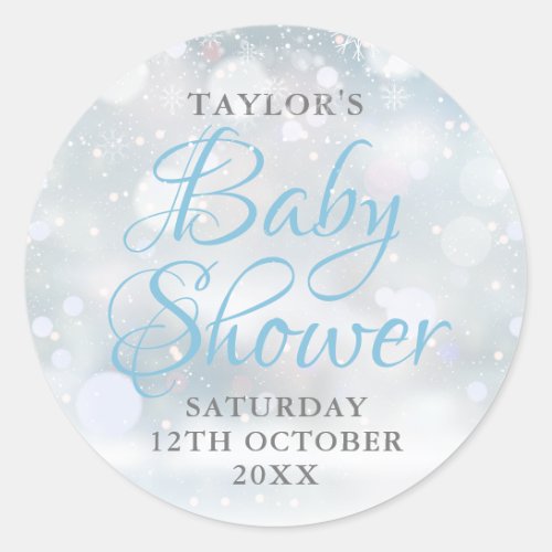 First Snowflakes baby shower Classic Round Sticker