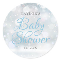 First Snowflakes baby shower Classic Round Sticker