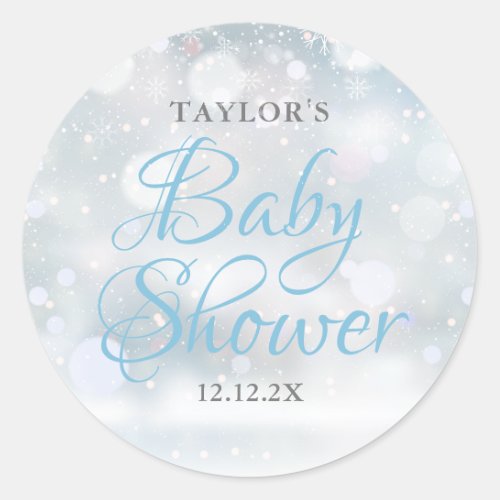 First Snowflakes baby shower Classic Round Sticker