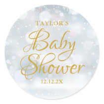 First Snowflakes baby shower Classic Round Sticker