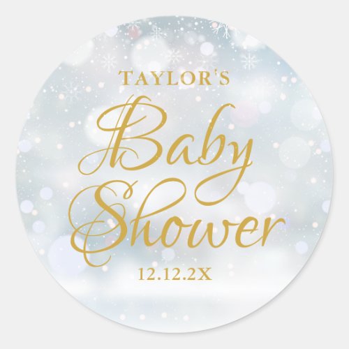 First Snowflakes baby shower Classic Round Sticker