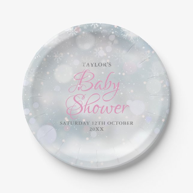 First Snowflakes baby shower Paper Plates (Front)
