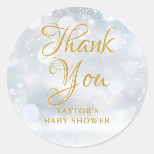First Snowflakes baby shower thank you Classic Round Sticker
