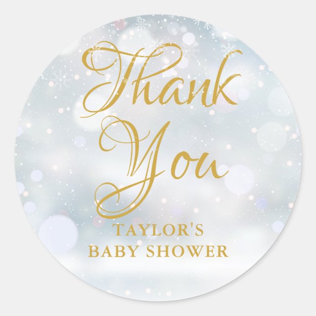 First Snowflakes baby shower thank you Classic Round Sticker (Front)