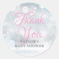 First Snowflakes baby shower Thank You Classic Round Sticker