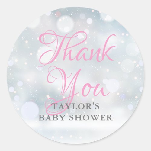 First Snowflakes baby shower Thank You Classic Round Sticker