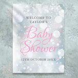 First Snowflakes Baby Shower Welcome Sign<br><div class="desc">Gentle snowflakes fall across your baby shower,  sprinkle or couples shower details,  set in elegant pink and charcoal grey text on a magical winter background,  this chic welcome sign is ideal for your special event. Designed by Thisisnotme©</div>