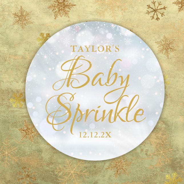 First Snowflakes Baby Sprinkle Shower Classic Round Sticker (First Snowflakes Baby Sprinkle Shower Classic Round Sticker)