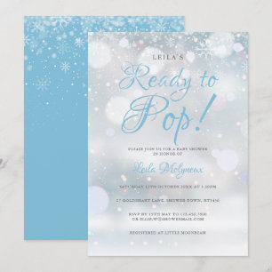 First Snowflakes Blue Ready to Pop baby shower Invitation