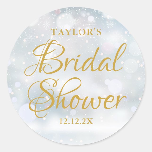 First Snowflakes Bridal Shower Favor Classic Round Sticker (Front)