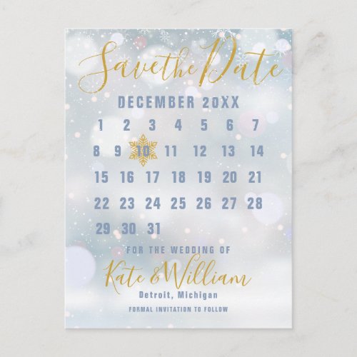 First Snowflakes Calendar Save the Date Announcement Postcard