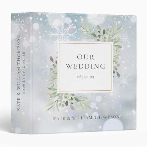 First Snowflakes Greenery Winter Wedding Photo 3 Ring Binder