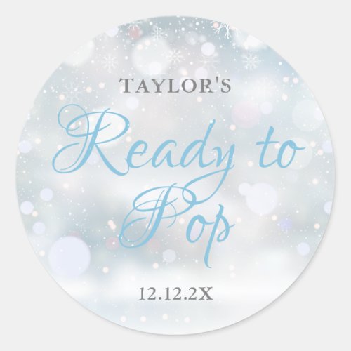 First Snowflakes Ready to Pop baby shower Classic Round Sticker