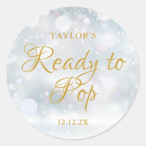 First Snowflakes Ready to Pop baby shower Classic Round Sticker