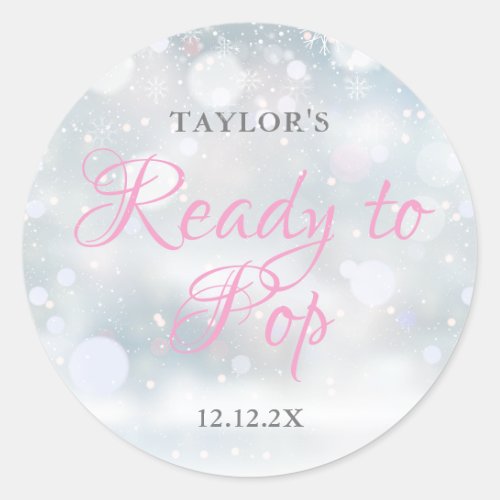 First Snowflakes Ready to Pop Pink Baby Shower Classic Round Sticker