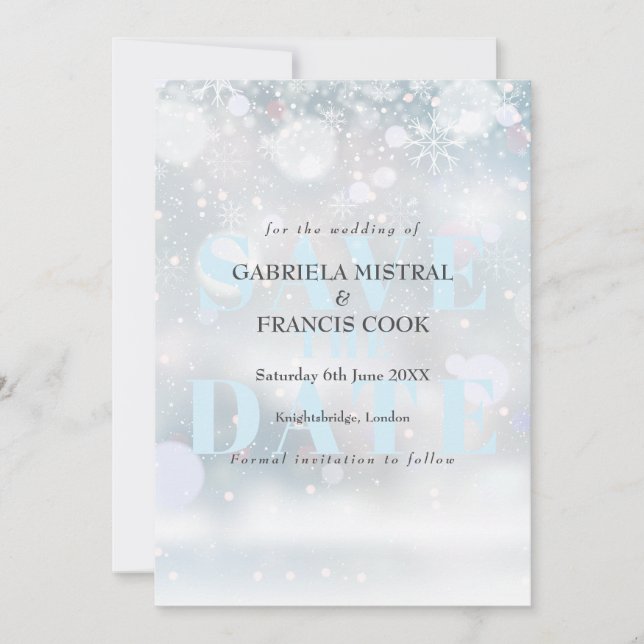 First Snowflakes Save the Date Card (Front)