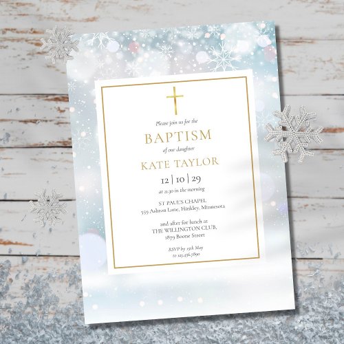 First Snowflakes Winter Baptism Christening Invita Invitation