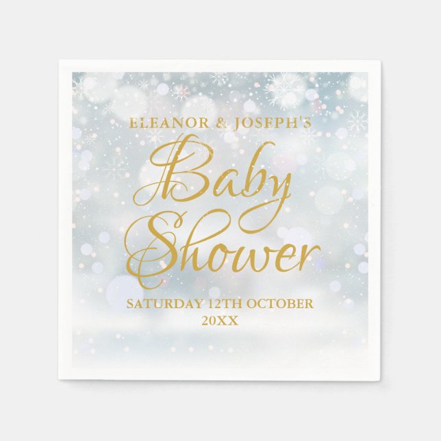 First Snowflakes Winter Couples Baby Shower Napkins (Front)