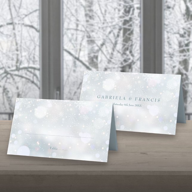 First Snowflakes Winter Wedding Elegant Modern Place Card (First Snowflakes Winter Wedding Elegant Modern Place Card)