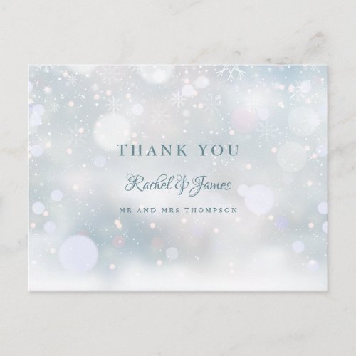 First Snowflakes Winter Wedding Photo Thank You Postcard