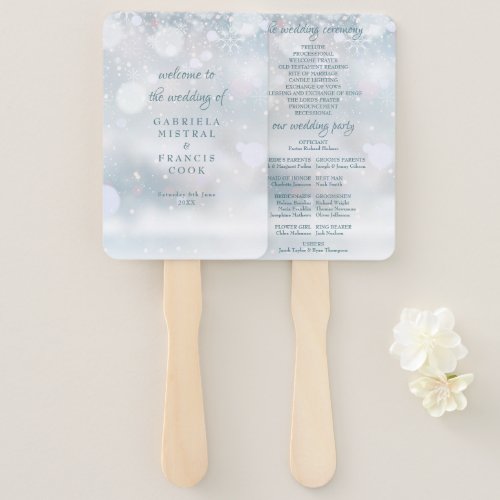 First Snowflakes Winter Wedding Program Hand Fan