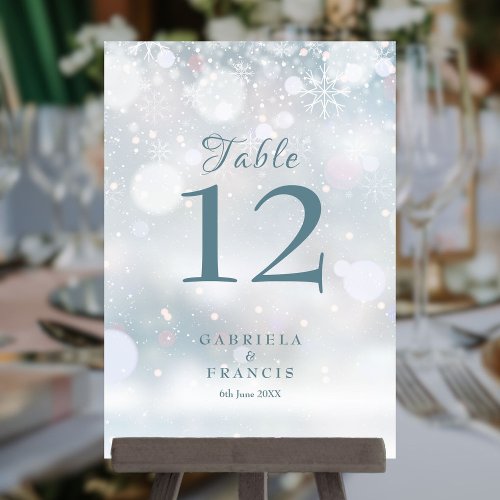 First Snowflakes Winter Wedding Table Number