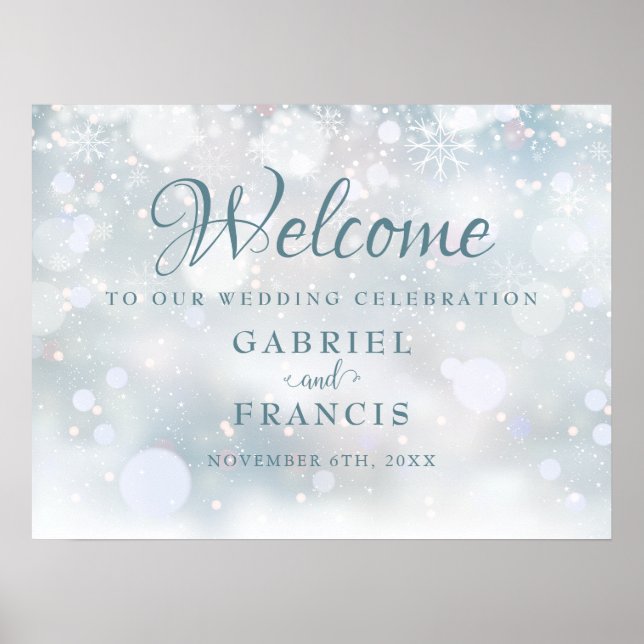 First Snowflakes Winter Wedding Welcome Sign (Front)