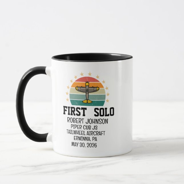 First Solo Airplane PILOT Retro Personalized Mug (Left)