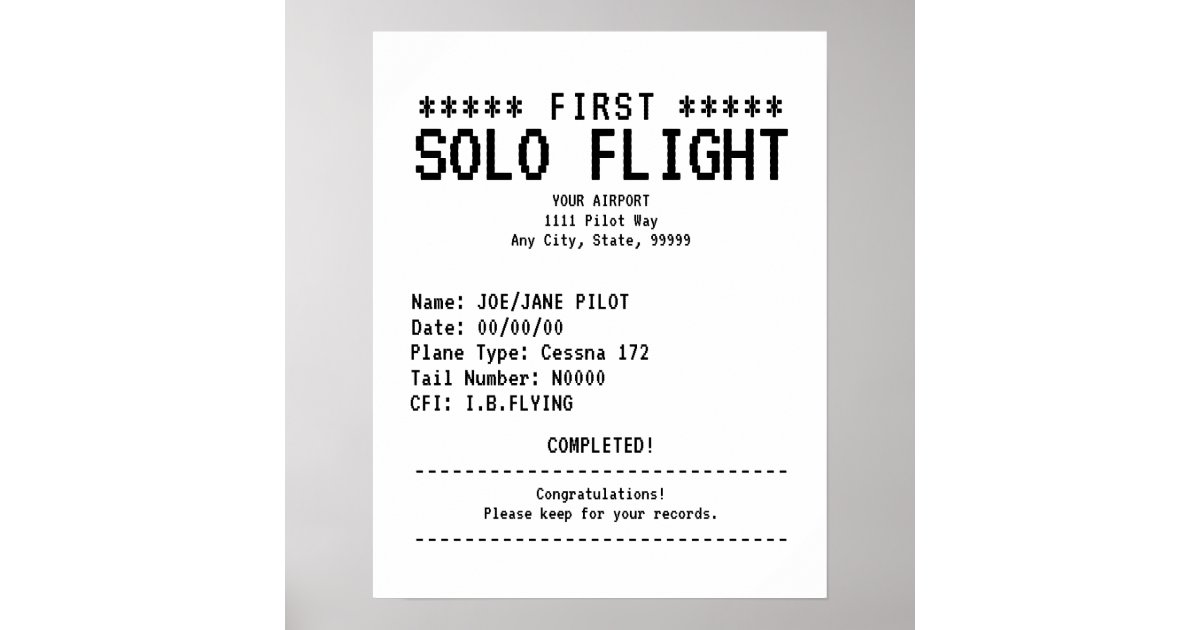 first-solo-flight-congratulations-poster-zazzle