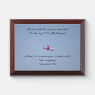 First Solo flight wall certificate Award Plaque