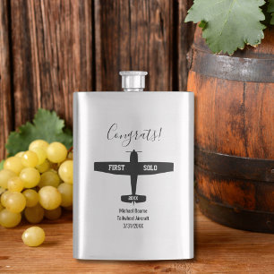 First Solo Simple Airplane, Personalized Aviation Flask