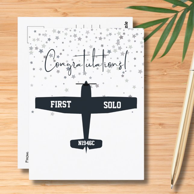 First Solo Simple Airplane, Personalized Aviation Postcard (Creator Uploaded)