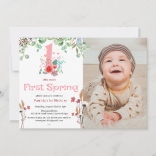 First Spring Floral Little Miss Onederful 1st BD Invitation